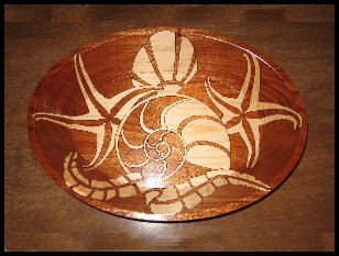 Seashells and Nautilus, decorative wooden bowl