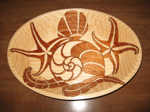 Nautilus and Seashells, decorative wooden bowl