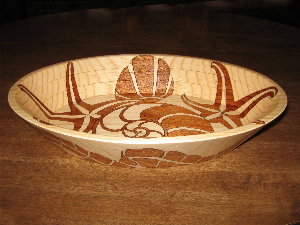 Nautilus and Seashells, decorative wooden bowls, side view