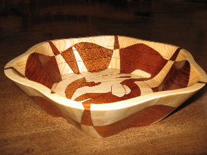 Orca (reverse image), decorative wooden bowls, side view