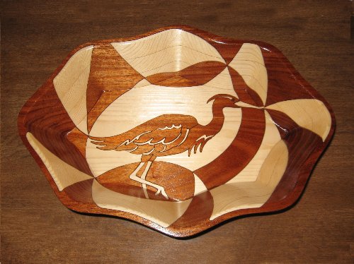 Blue Heron, decorative wooden bowl