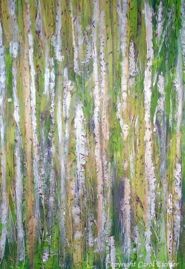 Birch Grove, mixed media painting