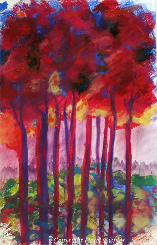 October Trees, hard and soft pastels painting