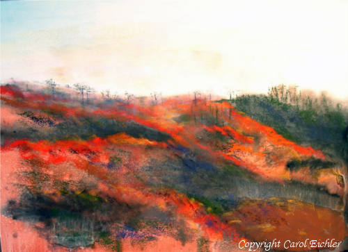 Phinney Ridge in Autumn, soft pastels painting, trees