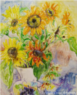 Sunflowers, watercolor painting on mylar