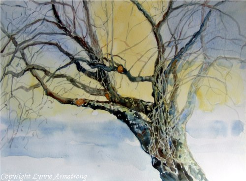 Tree in Winter, watercolor painting, landscape painting